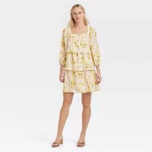 Who What Wear Floral Long Sleeve Dress - Pink and Green